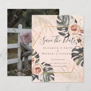 Modern Photo Save Dates PAMPAS Coral Tropical