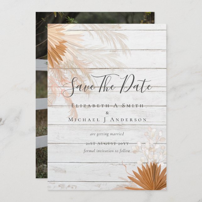 Modern Photo Save Dates PAMPAS Grass Terracotta (Front/Back)