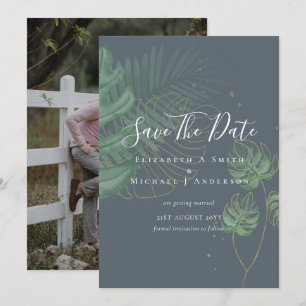 Modern Photo SAVE DATES Topical Leaves Gold