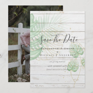 Modern Photo SAVE DATES Topical Leaves Gold