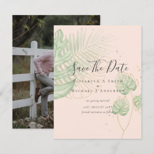 Modern Photo SAVE DATES Topical Leaves Gold