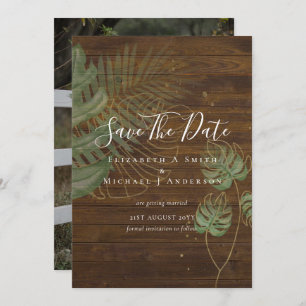 Modern Photo SAVE DATES Topical Leaves Gold