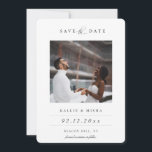Modern Photo Save The Date Announcement<br><div class="desc">Modern Photo Save the Date Card.  Elegant typography design with bold type and script. Square photo in center and solid emerald green color backing.</div>