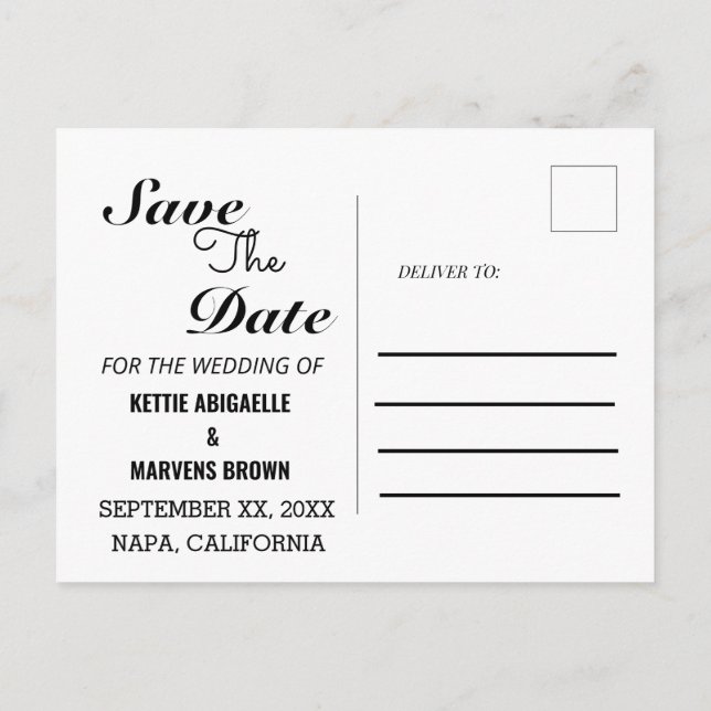 Modern photo save the date announcement postcard (Back)