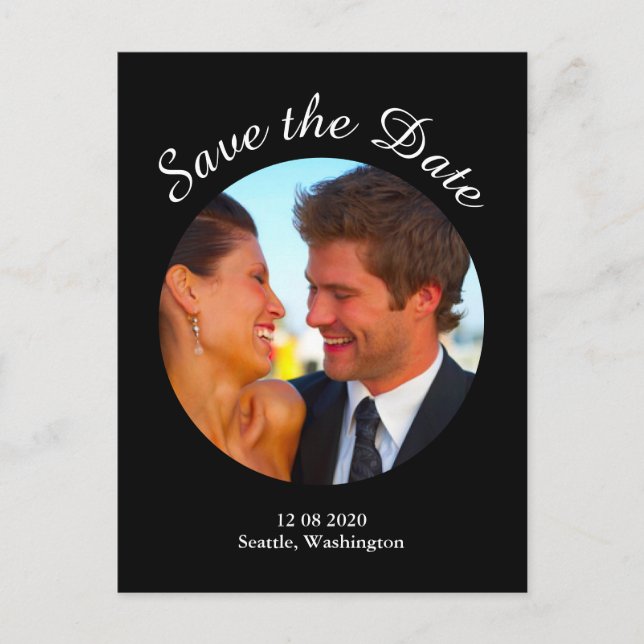 Modern Photo Save the Date - black Announcement Postcard (Front)