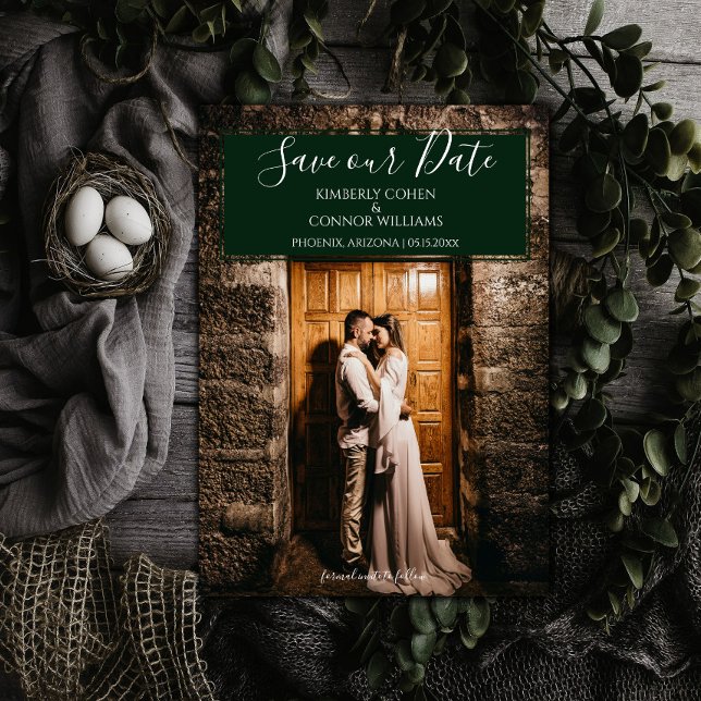 Modern Photo Save the Date | Emerald Green (Emerald Green Modern Photo Save the Date)