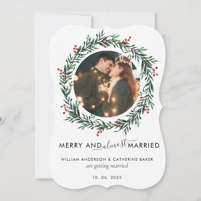 Modern Photo Save The Date Engaged Rustic Gingham Holiday Card (Front)