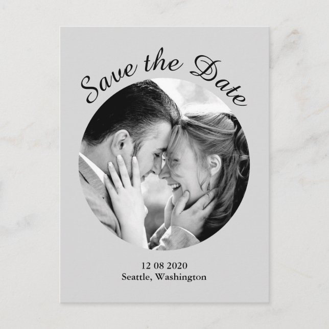 Modern Photo Save the Date - grey Announcement Postcard (Front)