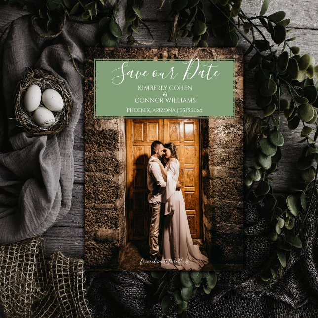 Modern Photo Save the Date | Moss Green (Moss Green Modern Photo Save the Date)