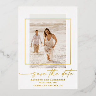 Modern Photo Save The Date Real Gold Foil Invitati