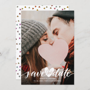 Modern Photo Save the Date Script Heart Confetti Invitation