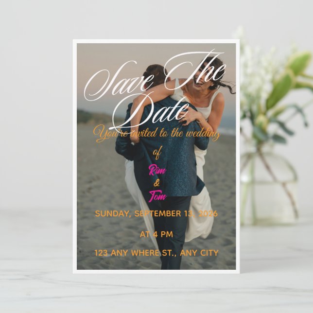 Modern Photo Save the Date Wedding Invitation (Standing Front)