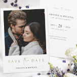 Modern Photo Save the Date Wedding Invite Template<br><div class="desc">This simply chic photo wedding save the date flat card template features an elegant, minimalist, modern design. Please browse our shop for versions of this design with Save the Date text in black and in rose gold, and in a postcard format, too! The front features your first names under your...</div>