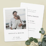 Modern Photo Save the Date Wedding Invite Template<br><div class="desc">This simply chic photo wedding save the date flat card features your photo on the front. Your first names are highlighted by ample white space with just your date and location below them, with a save the date message on the back instead of the front or both sides. This effect...</div>