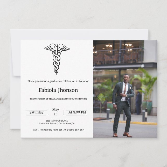 Modern photo school of medicine graduation announcement (Front)