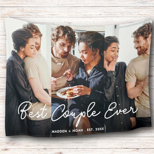 Modern Photo Script Best Couple Ever Collage Fleece Blanket (Creator Uploaded)
