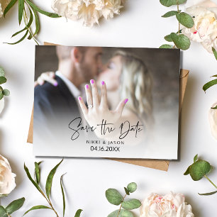 Modern Photo Script Budget Wedding Save the Date Announcement Postcard