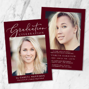 Modern Photo Script Burgundy Graduation Party Invitation