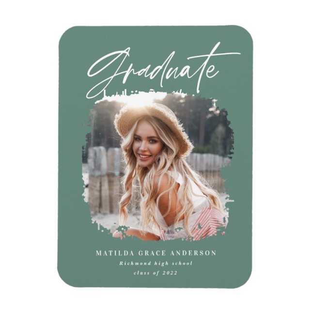 Modern photo script contemporary graduation green magnet (Vertical)