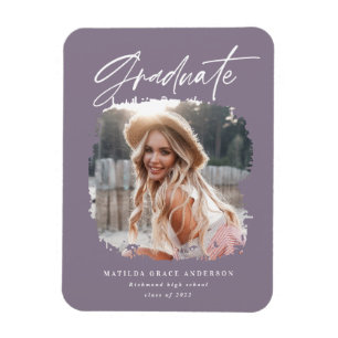 Modern photo script contemporary graduation purple magnet
