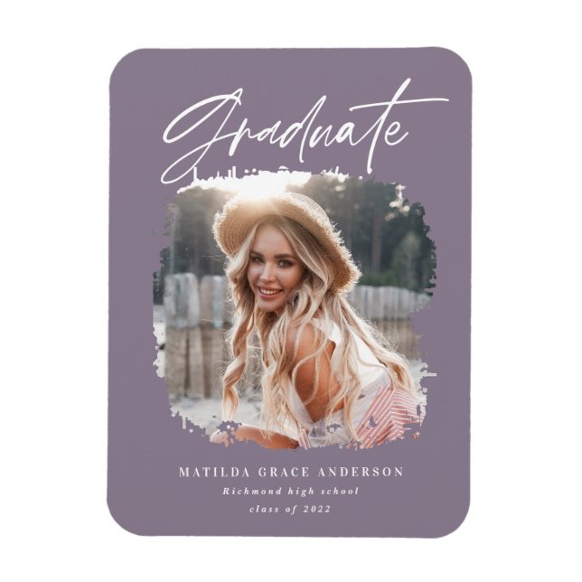 Modern photo script contemporary graduation purple magnet (Vertical)