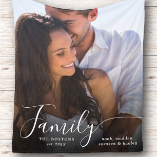 Modern Photo Script Couple Family Love Names Date Fleece Blanket