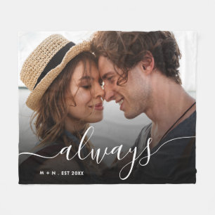 Modern Photo Script Couple Love Always Family Fleece Blanket