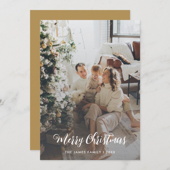 Modern Photo Script Family Christmas Card  (Front/Back)
