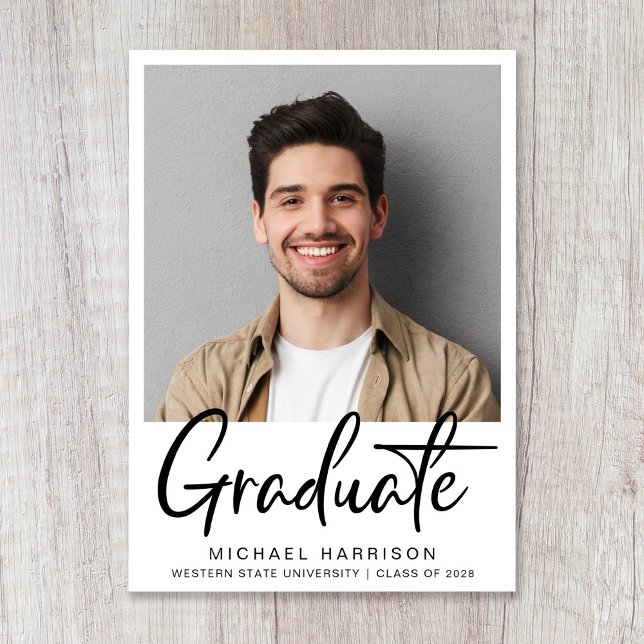 Modern Photo Script Graduation Announcement (Modern Photo Graduation Announcement)