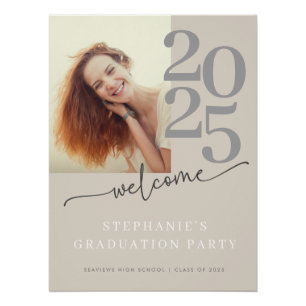 Modern Photo Script Graduation Party Welcome Poster