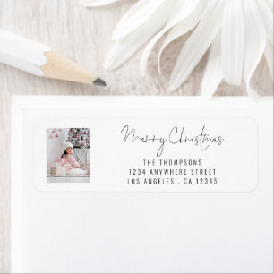 Modern Photo Script Merry Christmas Return Address