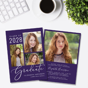 Modern Photo Script Purple Graduation Party Invitation