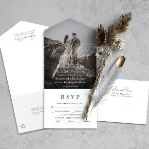 Modern Photo Script RSVP Entree Wedding All In One Invitation