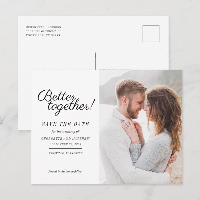 Modern Photo Script Save The Date Announcement Postcard (Front/Back)
