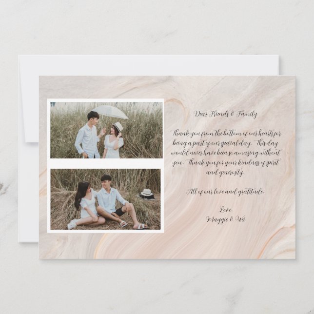 Modern Photo & Script Text Wedding Thank You Card (Back)