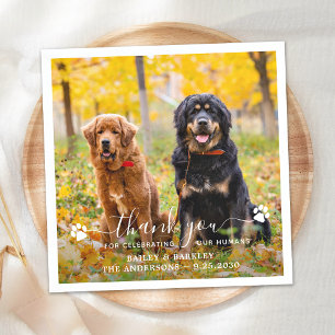 Modern Photo Script Thank You Dog Pet Wedding Napkin