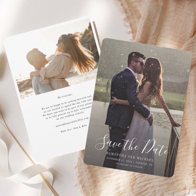 Modern Photo Script Wedding Save The Date (Save the Date Photo Wedding Announcement Card)