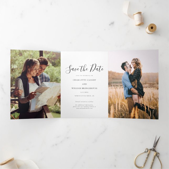 Modern Photo Script Wedding Save The Date Card (Inside)