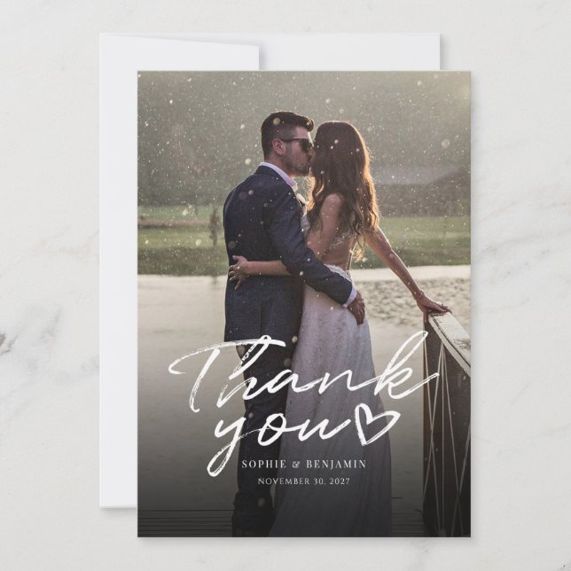 Modern Photo Script Wedding Thank You Card (Front)