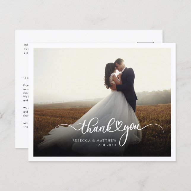 Modern Photo Script Wedding Thank You Card (Front/Back)