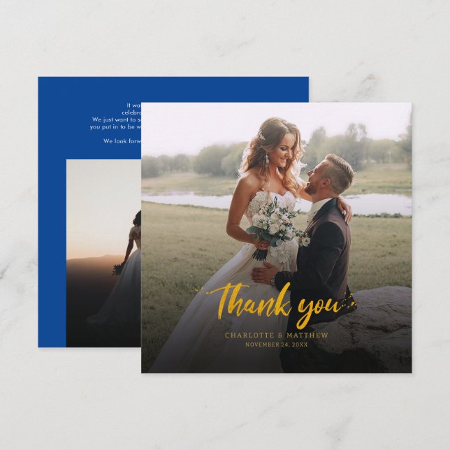 Modern Photo Script Wedding Thank You Card (Front/Back)