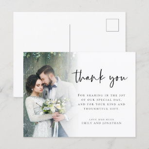 Modern photo Script Wedding Thank You Holiday Post Postcard