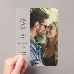 Modern Photo & Side Save the Date Acrylic Invitations