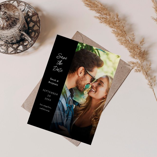 Modern Photo & Side Save the Date - Black Invitation (Creator Uploaded)