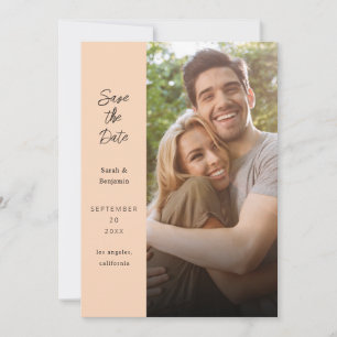Modern Photo & Side Save the Date - Peach Invitation