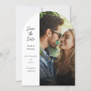 Modern Photo & Side Save the Date - White Arc Invitation