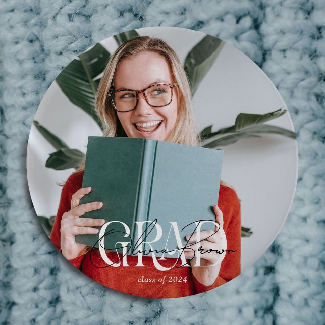 Modern Photo & Signature Graduate  10 Cm Round Badge (Creator Uploaded)