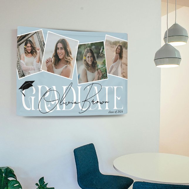 Modern Photo & Signature Graduation Party  Banner (Creator Uploaded)