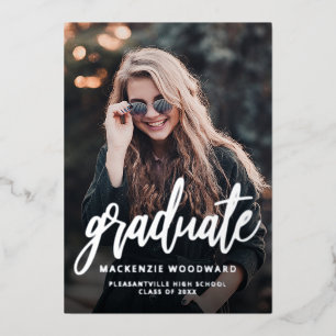 Modern Photo Silver Foil Graduation Announcement 