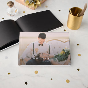 Modern Photo Silver Foil Wedding  Guest Book